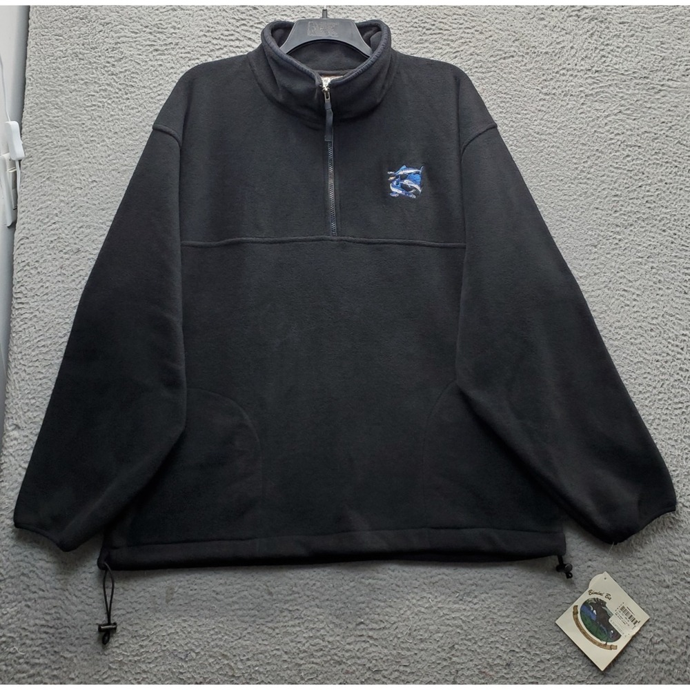 Bìmini Bay Quarter-Zip Fleece Jacket Mens XL Black Marlin Sailfish Drawcord Hem